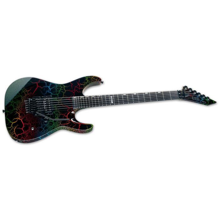 Angled view of an ESP LTD M-1 Custom 87 Electric Guitar, Rainbow Crackle