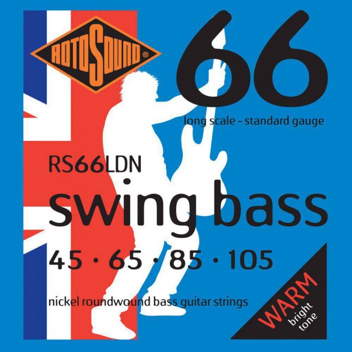Overview of the Rotosound RS66LDN 4-String Swing Bass Nickel Roundwound Bass Guitar Strings 45-105 Long Scale Bass