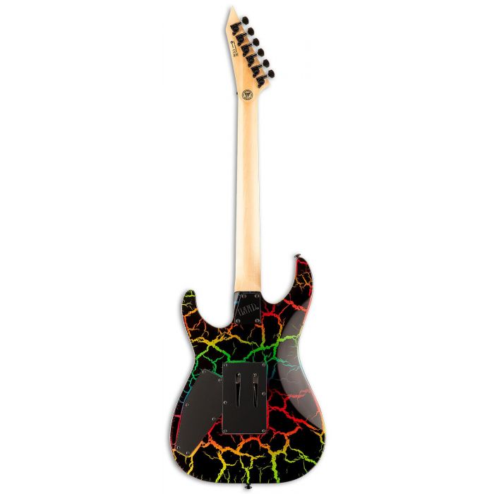 Rear view of an ESP LTD Mirage Deluxe 87 Electric Guitar, Rainbow Crackle