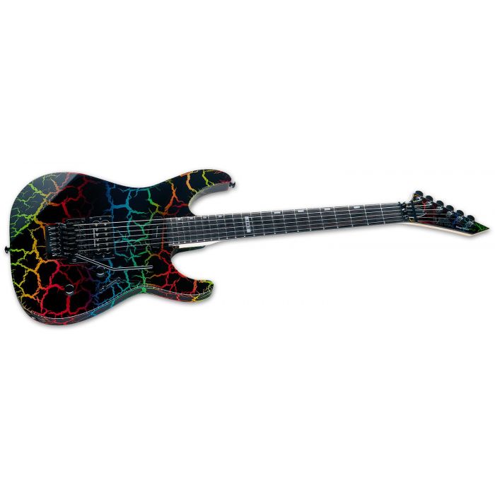 Angled view of an ESP LTD Mirage Deluxe 87 Electric Guitar, Rainbow Crackle