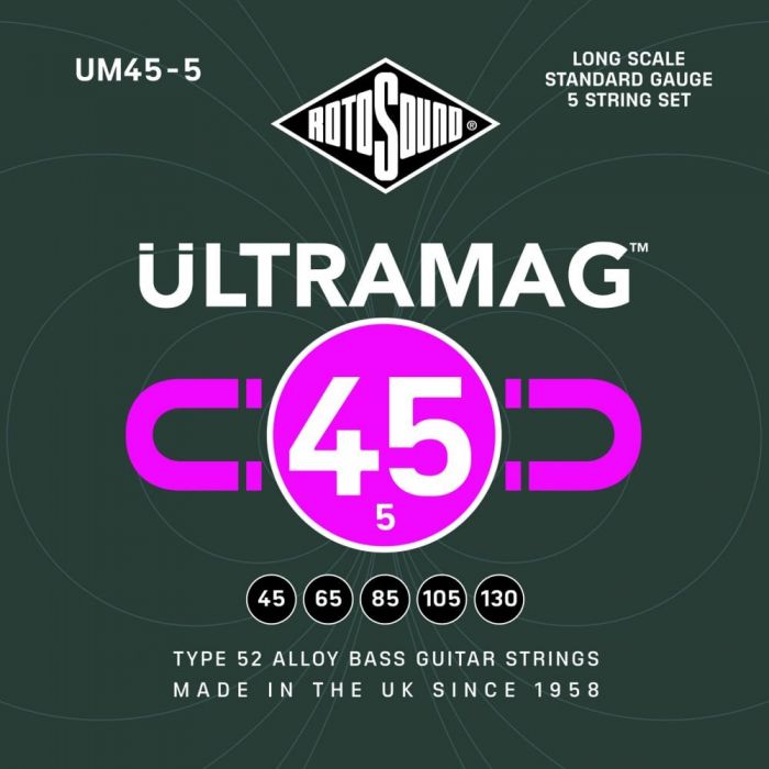 Overview of the Rotosound UM45-5 Ultramag 45-130 Alloy 52 Bass Strings