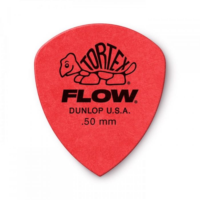 Close up of the Dunlop Tortex Flow Red 0.50mm Guitar Pick