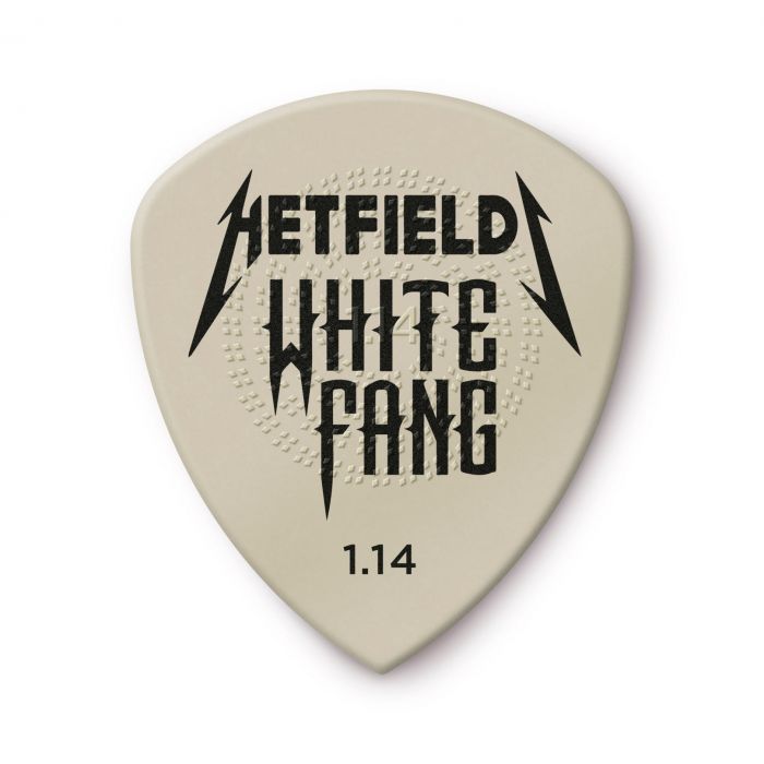 Close up of the Dunlop Hetfield White Fang Custom Flow 1.14mm Guitar Picks