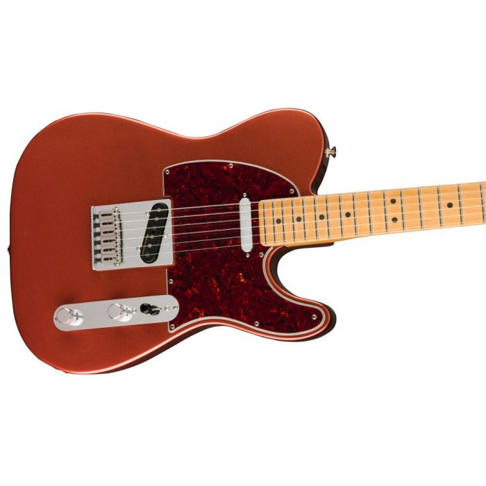 Fender Player Plus Telecaster MN Aged Candy Apple Red, angled view of the body