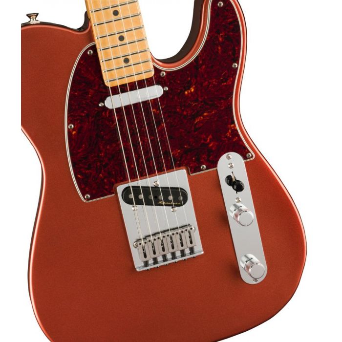 Fender Player Plus Telecaster MN Aged Candy Apple Red, closeup of the body