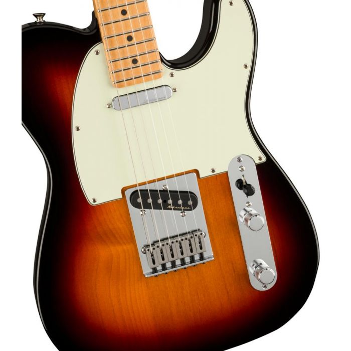 Fender Player Plus Telecaster MN 3 Color Sunburst, closeup of the body