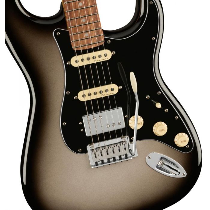 Fender Player Plus Stratocaster HSS PF Silverburst, closeup of the body