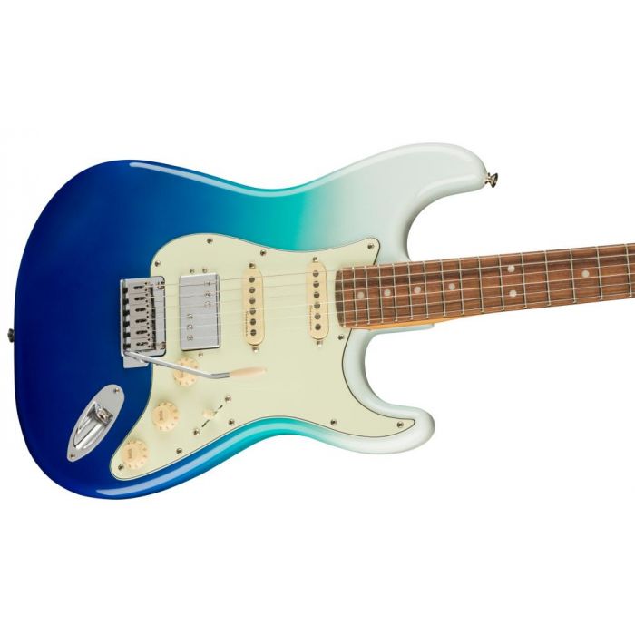 Fender Player Plus Stratocaster HSS PF Belair Blue, angled view of the body