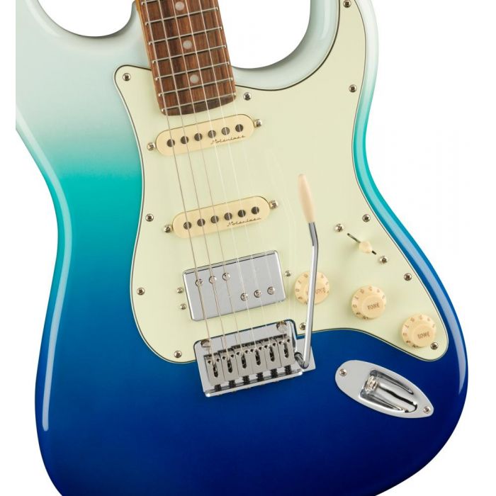 Fender Player Plus Stratocaster HSS PF Belair Blue, closeup of the body