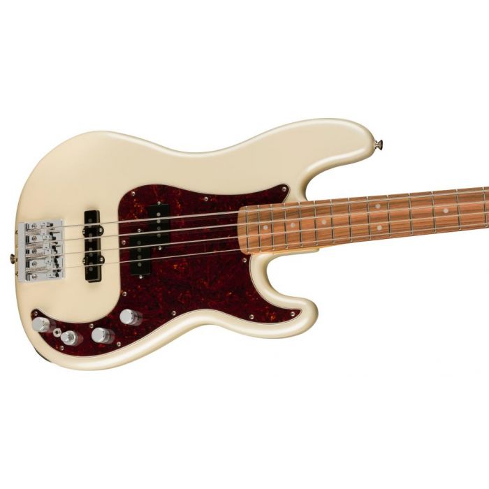 Fender Player Plus Precision Bass PF Olympic Pearl, angled view of the body