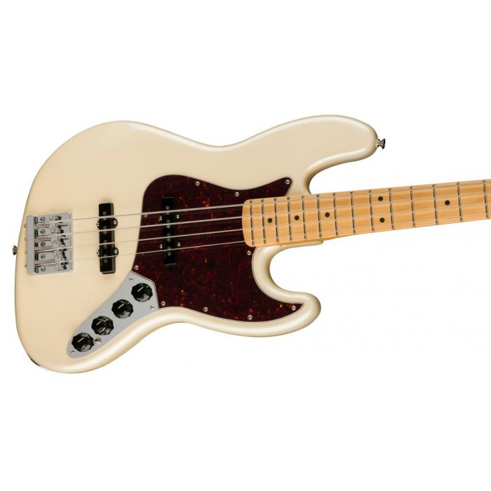 Fender Player Plus Jazz Bass MN Olympic Pearl, angled view of the body