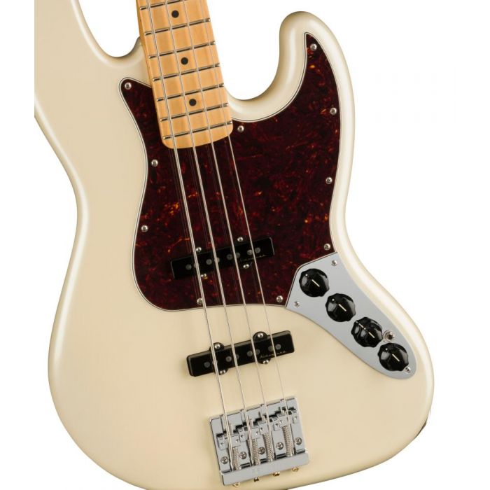 Fender Player Plus Jazz Bass MN Olympic Pearl, closeup of the body
