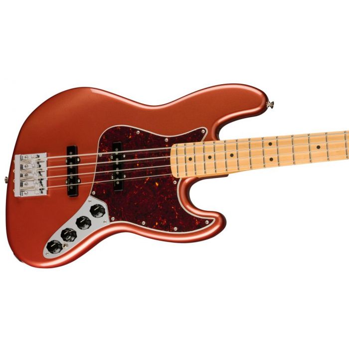 Fender Player Plus Jazz Bass MN Aged Candy Apple Red, angled view of the body