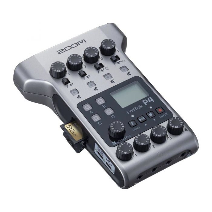 Top Angled View of ZOOM P4 PodTrak Podcasting Mixer and Interface