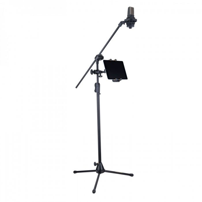 Hercules DG307B 2in1 Smartphone and Tablet Holder Mounted to Mic Stand
