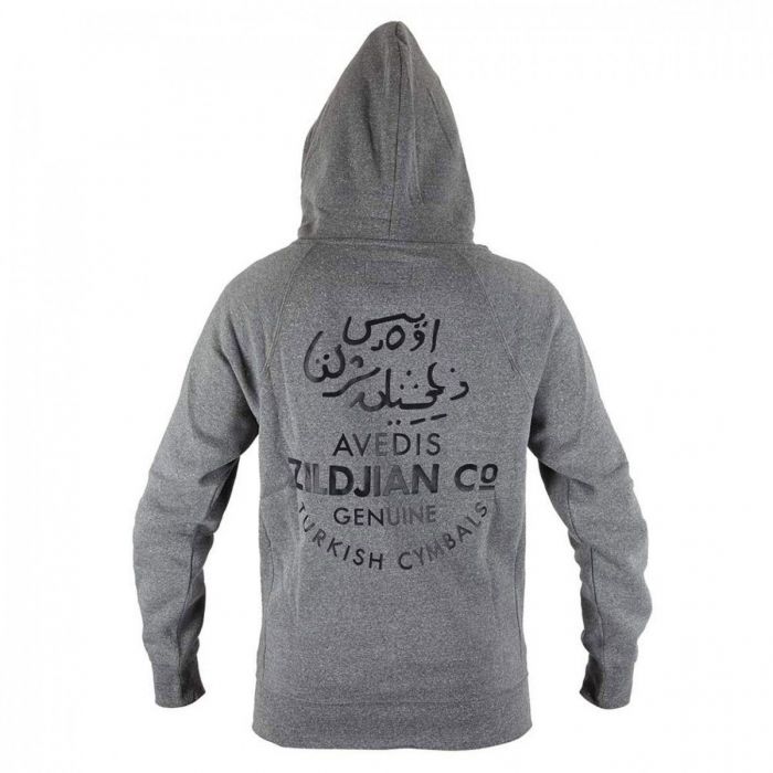 Back View of Zildjian Grey Zip Up Logo Hoodie M