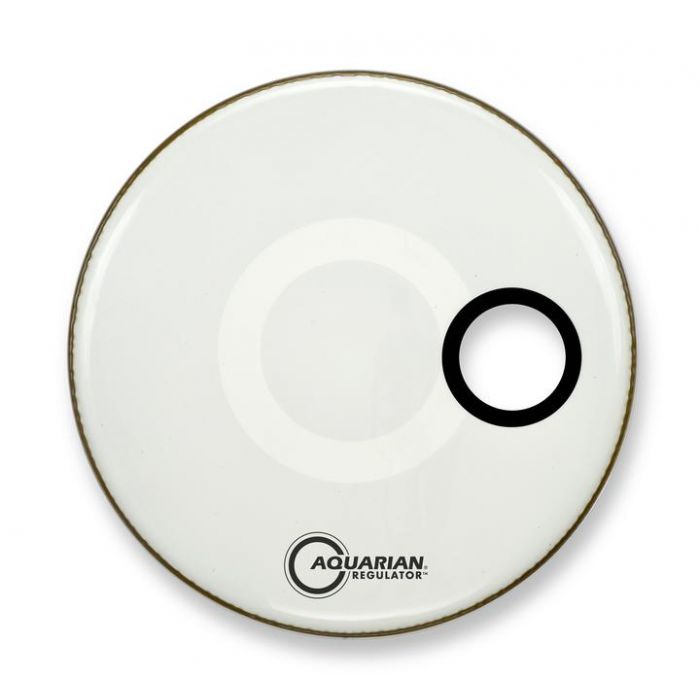 Front View of Aquarian 20" Regulator RSM Offset Hole Gloss White Bass Drumhead
