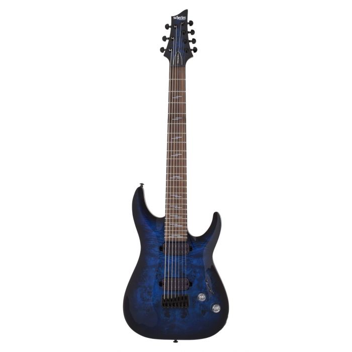 Schecter Omen Elite-7 7-String Guitar, See-Thru Blue Burst front view