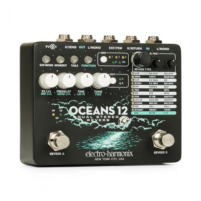 Electro Harmonix Oceans 12 Dual Stereo Reverb Pedal top-down view