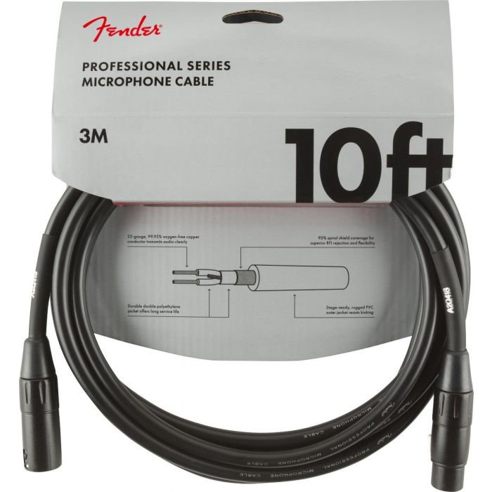 Fender Professional Series Microphone Cable, 10ft, Black Coil Packaging