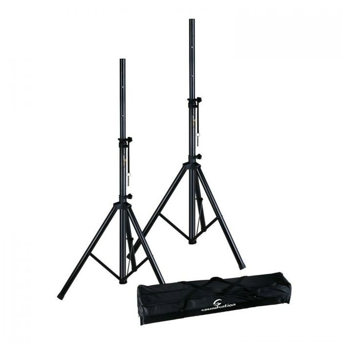 Overview of the Studiomaster SPS1 Speaker Stand pair Including Bag