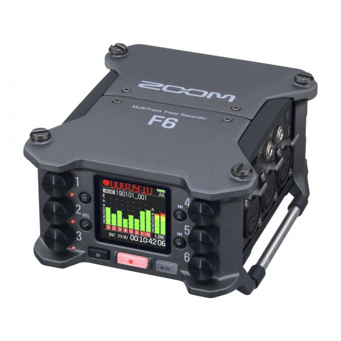 Zoom F6 Multitrack Field Recorder Front Angled View