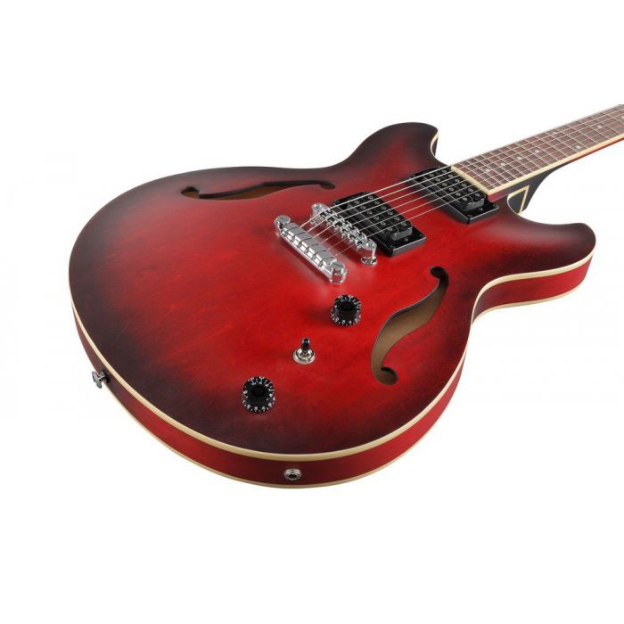 Ibanez As53 Hollowbody Electric Guitar Sunburst Red Flat, angled view