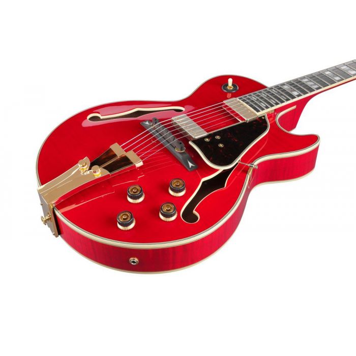 Ibanez Gb10sefm Hollowbody Electric Guitar With Case Sapphire Red, angled view