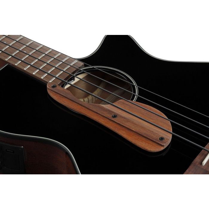Ibanez Aegb24e Electric Bass Guitar Black High Gloss, soundhole closeup