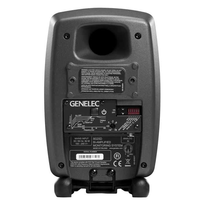 Back view of the Genelec 8020D Active Studio Monitor, Dark Grey