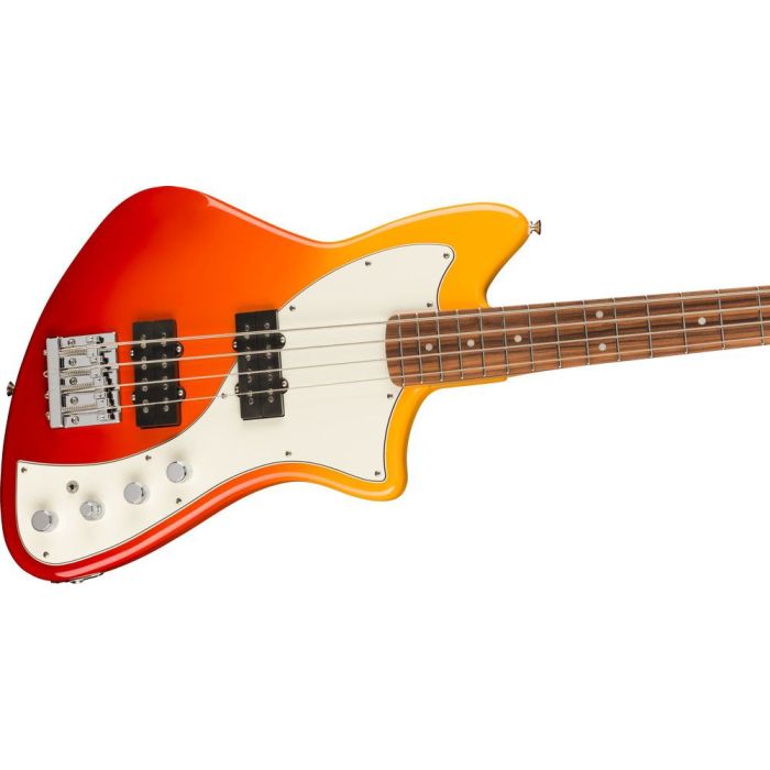 Fender Player Plus Active Meteora Bass PF Tequila Sunrise, angled view