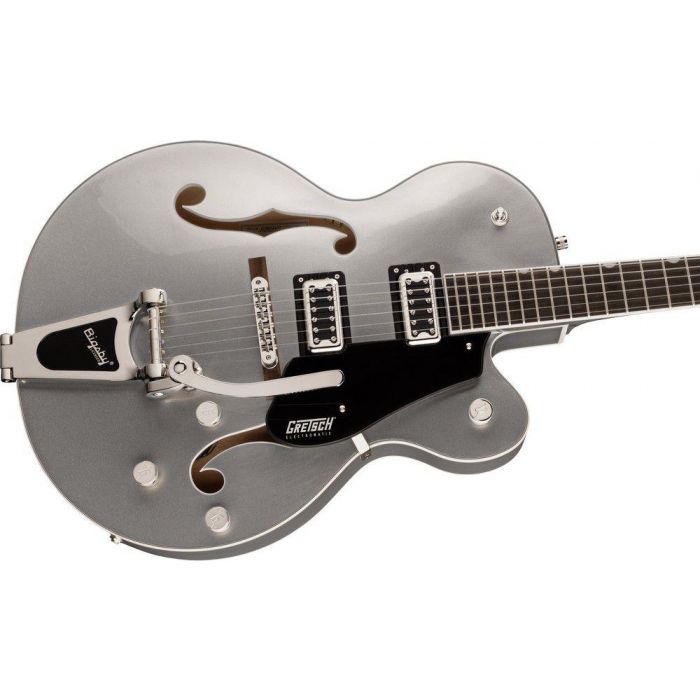 Gretsch G5420t Electromatic Classic Hollow Body Single cut Bigsby Airline Silver, angled view