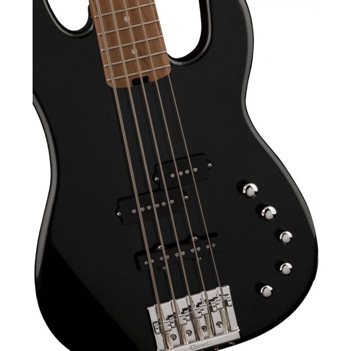 Charvel Pro mod San Dimas Bass Pj V RMN Metallic Black, body closeup