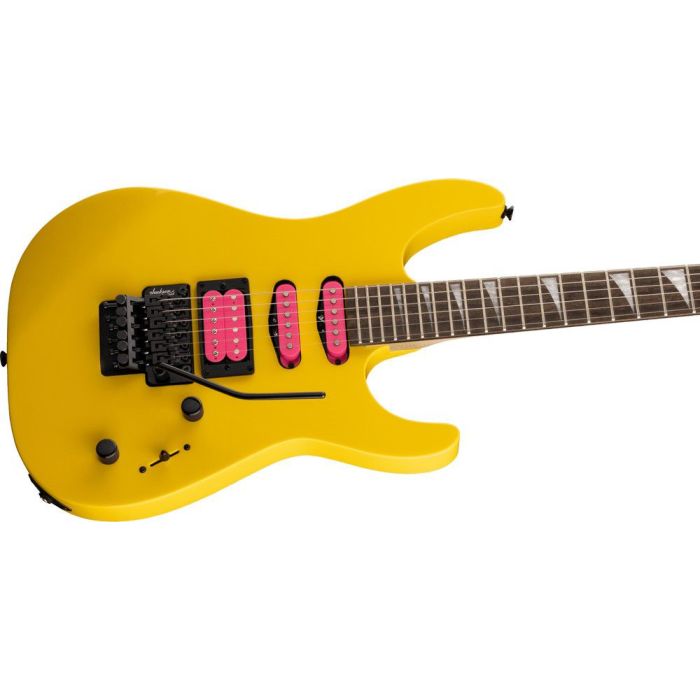 Jackson X Dinky Dk3xr HSS IL, Caution Yellow angled view