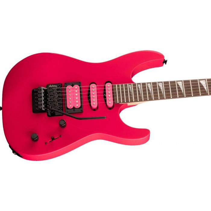 Jackson X Dinky Dk3xr HSS IL, Neon Pink angled view