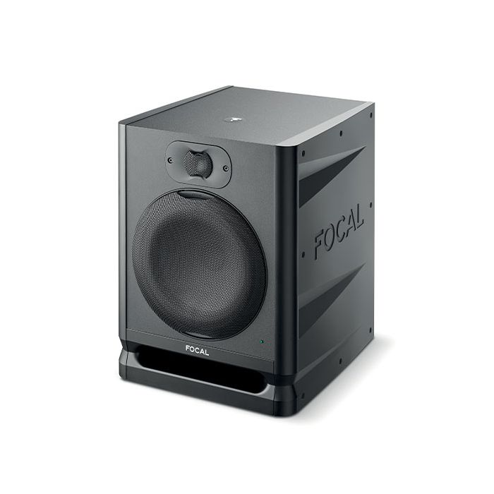 Focal Alpha 80 Evo Active Studio Monitor side angle with grille