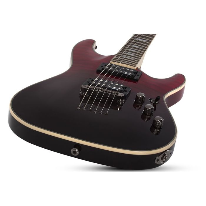 Schecter Omen Extreme-6 Guitar, Bloodburst angled view