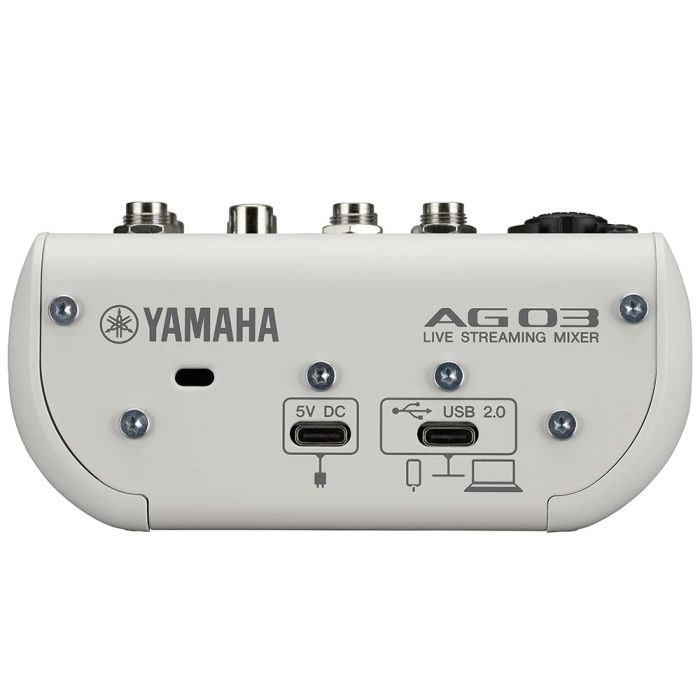 Back view of the Yamaha AG03MK2 Live Streaming Mixer White