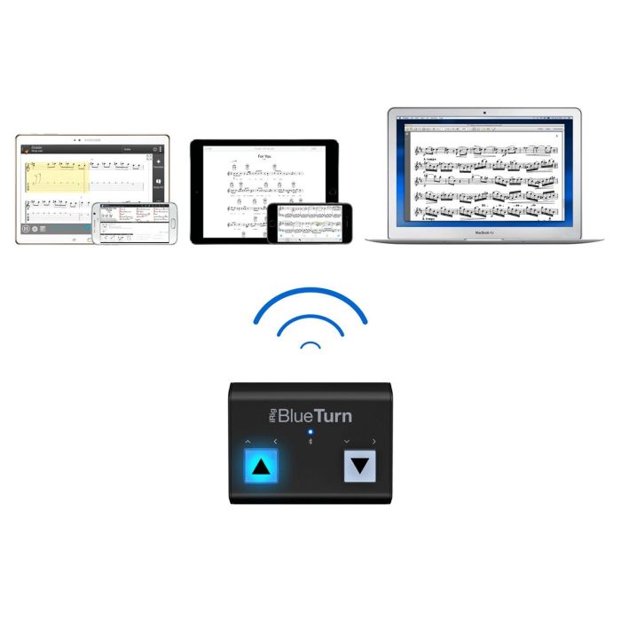 Connectivity overview of the IK Multimedia iRig BlueTurn Page Turner