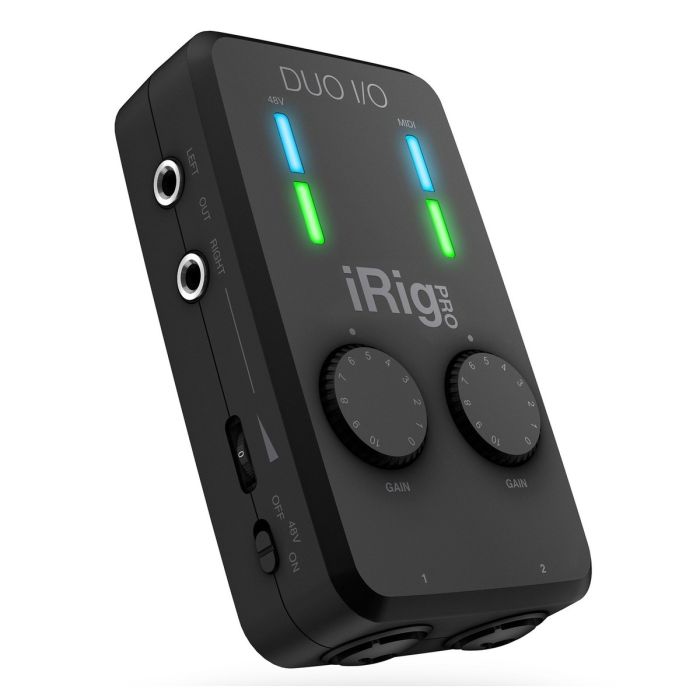Angled view of the IK Multimedia iRig Pro DUO I/O