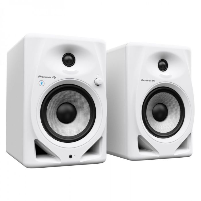 Angled view of the Pioneer DJ DM-50D-BT Bluetooth Monitor Speakers, White