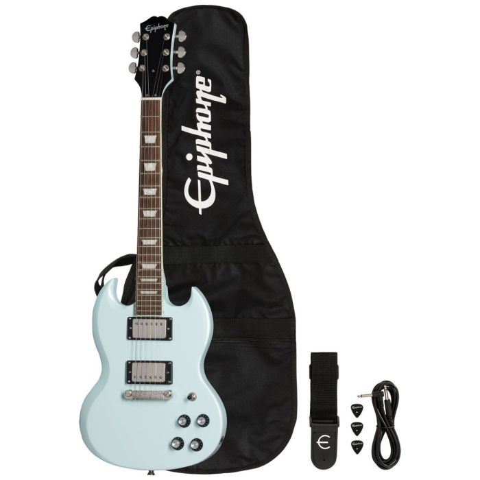 Epiphone Power Players SG Ice Blue, full package