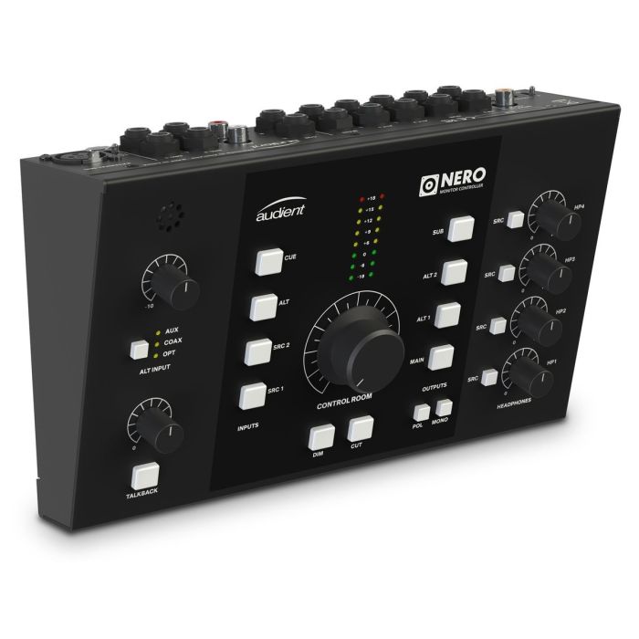 Stood up side angle of the Audient Nero Monitor Controller