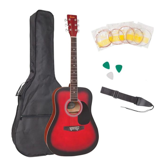 Encore Acoustic Guitar Outfit Redburst, front view