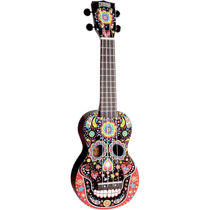 Overview of the Mahalo Ukulele Art Skull, Black, Day Of The Dead