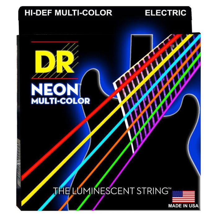 Dr Strings Nmce 10 Hi def Neon Multi color Electric Medium 10 46, front of pack