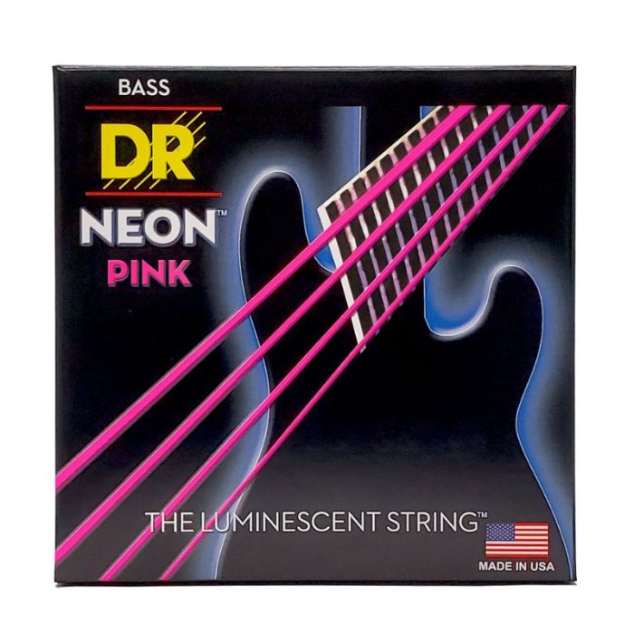 Dr Strings Npb5 45 Hi def Neon Pink Bass Strings 5 string Medium 45 125, front of pack