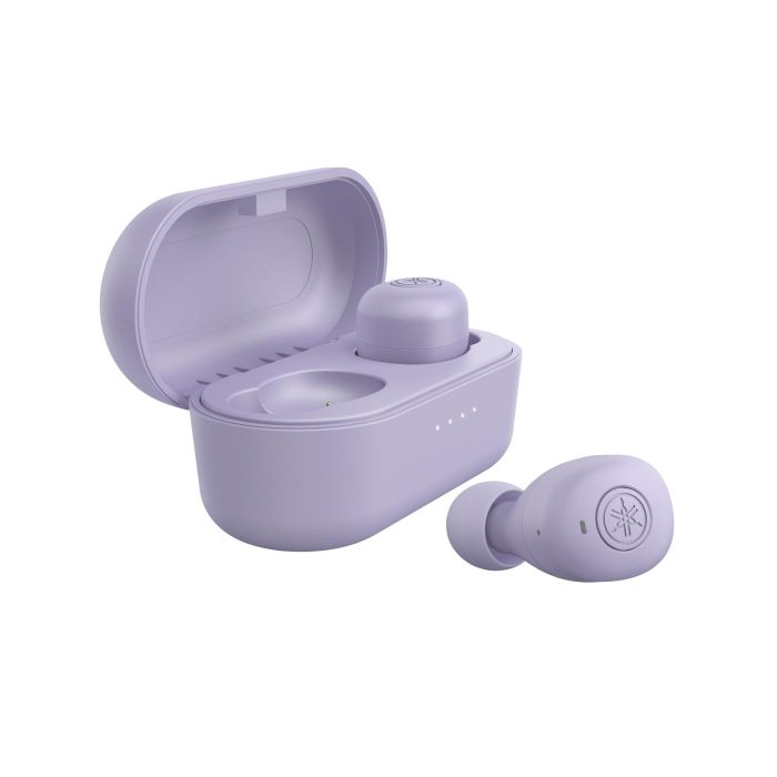 View of the Yamaha TW-E3B Purple Wireless Earphones with case