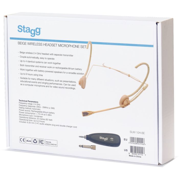 Boxed view of the Stagg Beige Wireless Headset Microphone Set