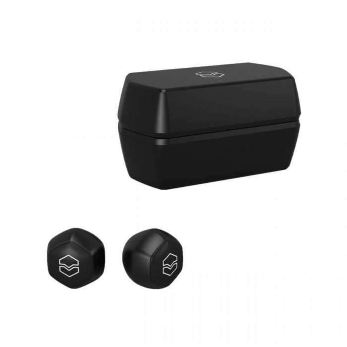 The V-Moda Hexamove True Wireless Earbuds, Black with charging case